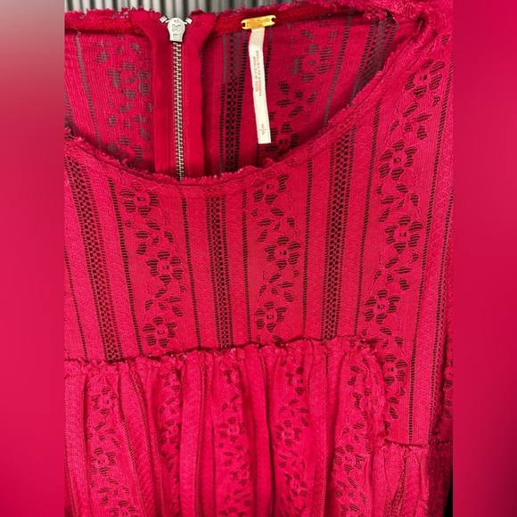 Women’s Free People Red Cotton Nylon Floral Back Zip Sleeveless Mini Dress Small - Picture 4 of 4